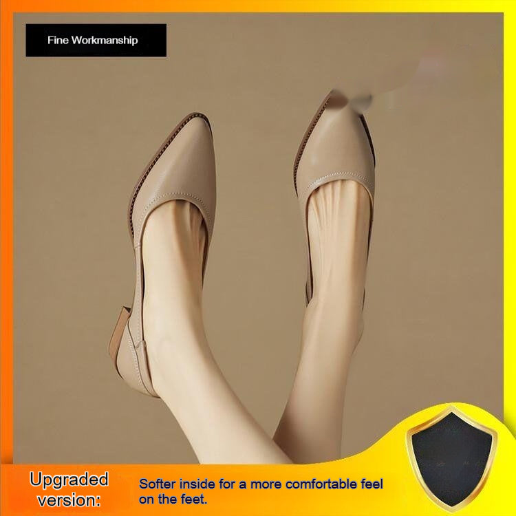 Women’s French-Style Pointed Toe Mid-Heel Leather Shoes