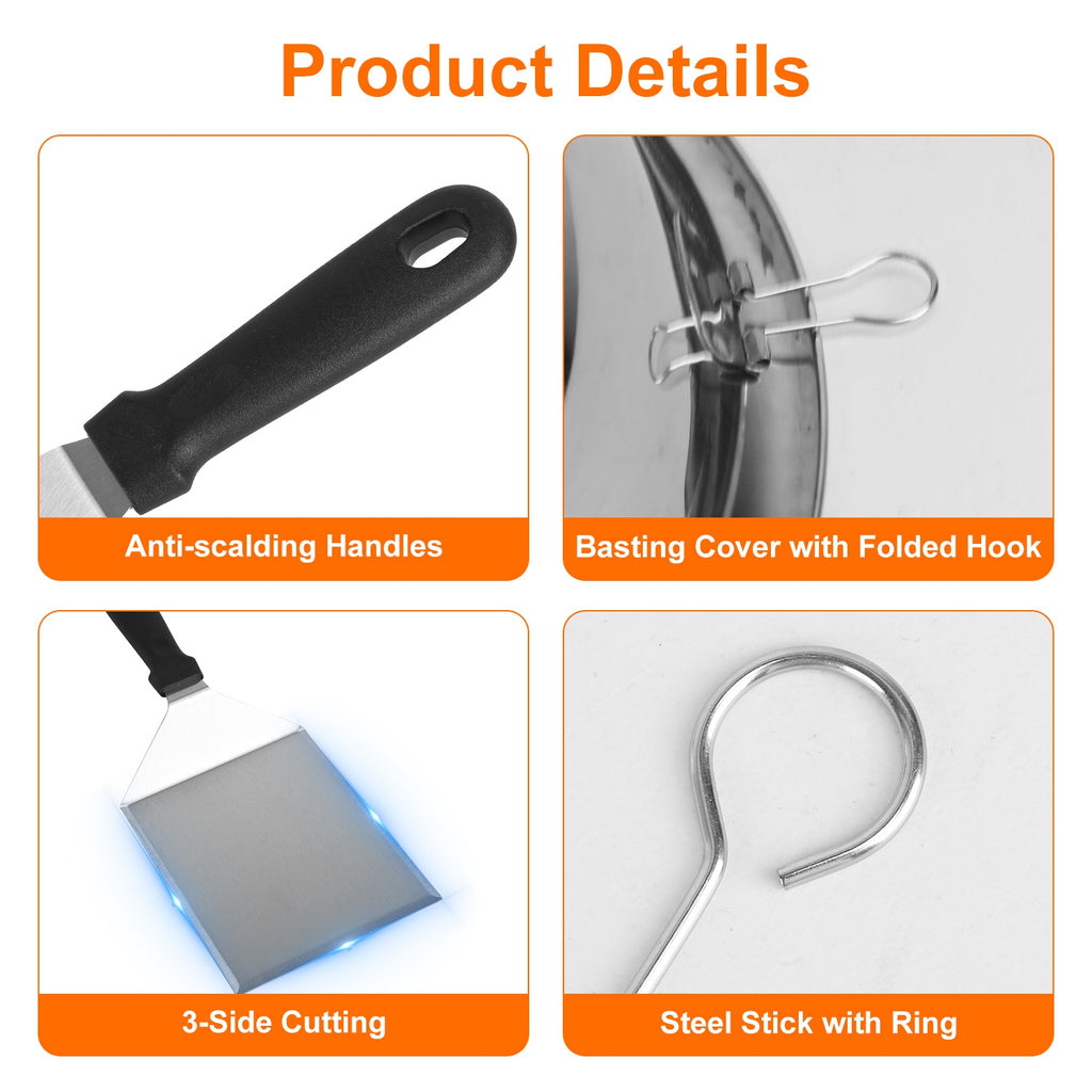 Flat Top Grill Set with Spatulas, Press, Egg Rings & Storage Bag