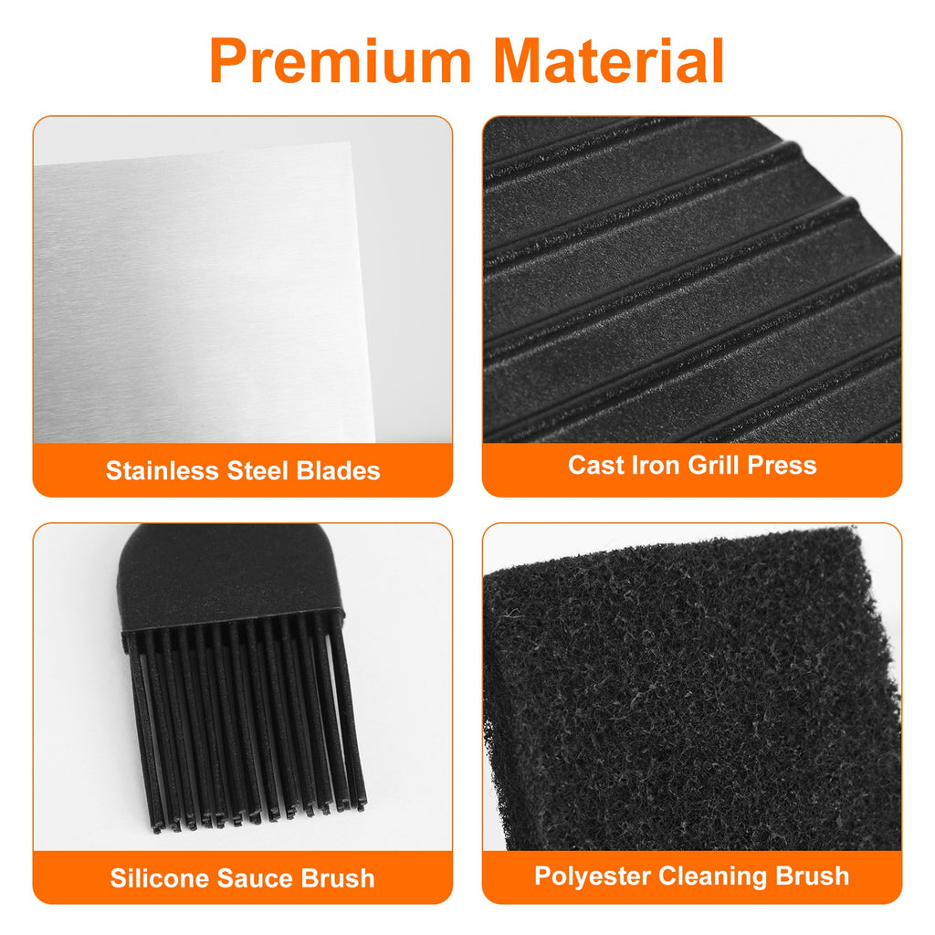 Flat Top Grill Set with Spatulas, Press, Egg Rings & Storage Bag