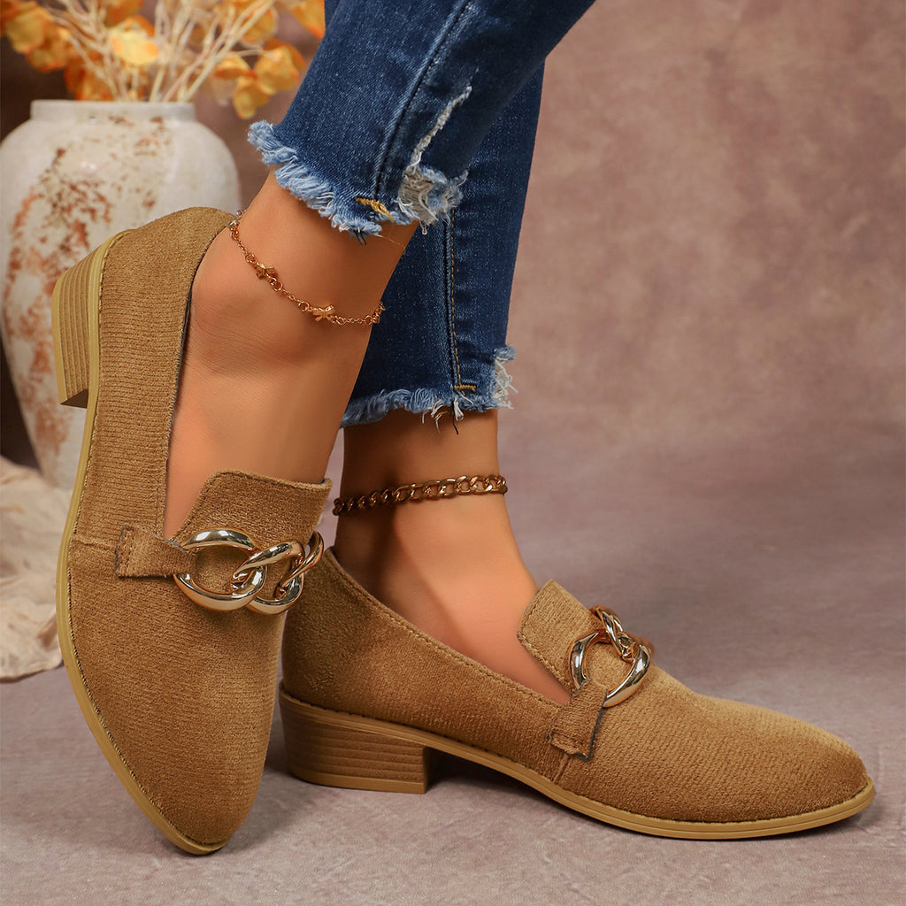 Women’s Chunky Heel Pumps with Metal Chain