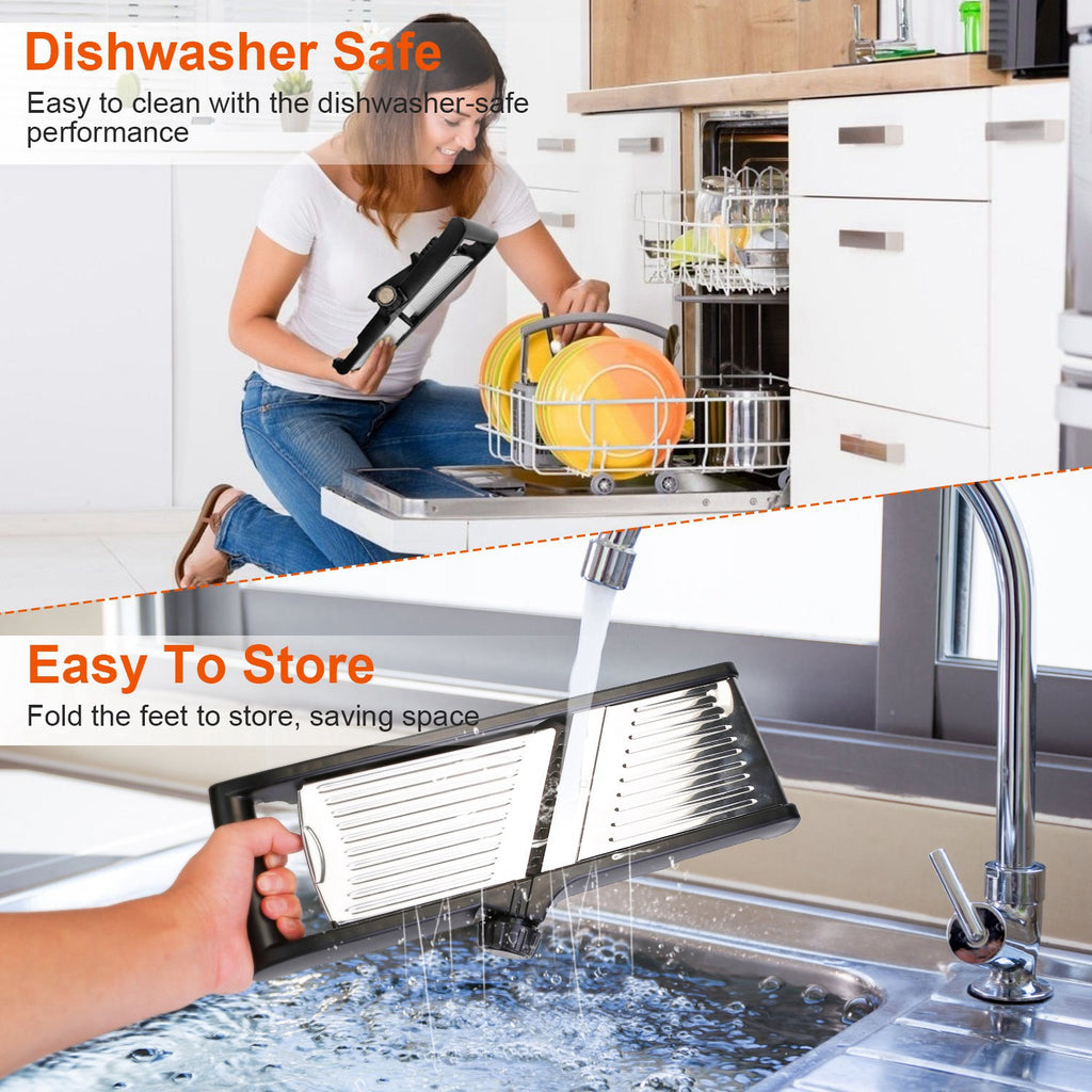 1Pc Mandoline Food Slicer Stainless Steel Food Cutter Vegetable Fruit Chopper Grater Peeler Kitchen Julienne Slicer With 5 Adjustable Blades Food Holder