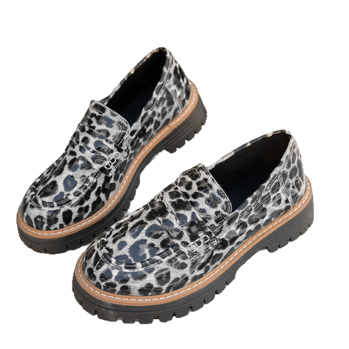 Autumn Leopard Print Patent Leather Women’s Shoes with Belt Buckle