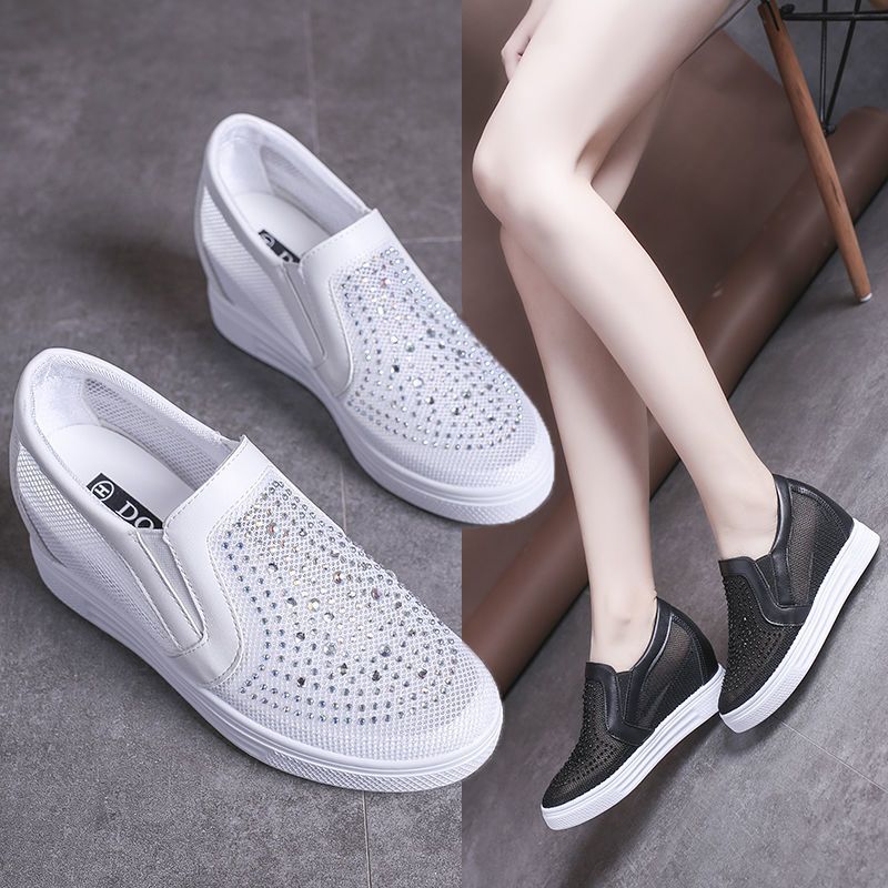 Women's Breathable Mesh Hidden-Heel White Sneakers