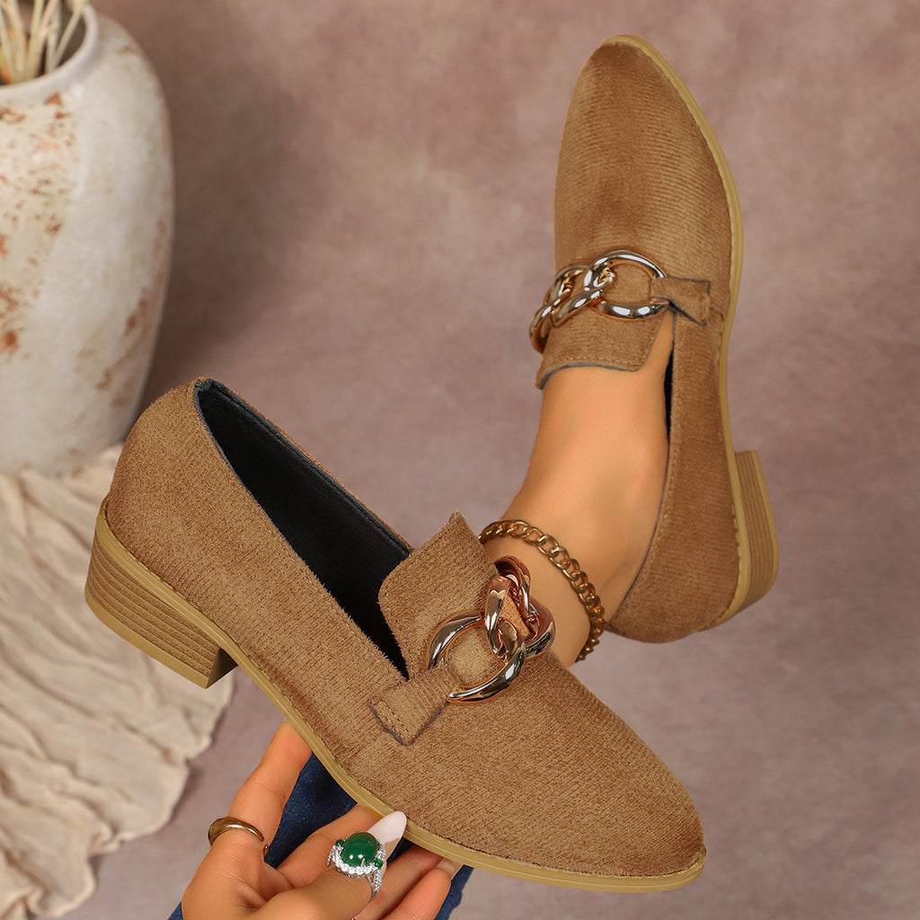 Women’s Chunky Heel Pumps with Metal Chain