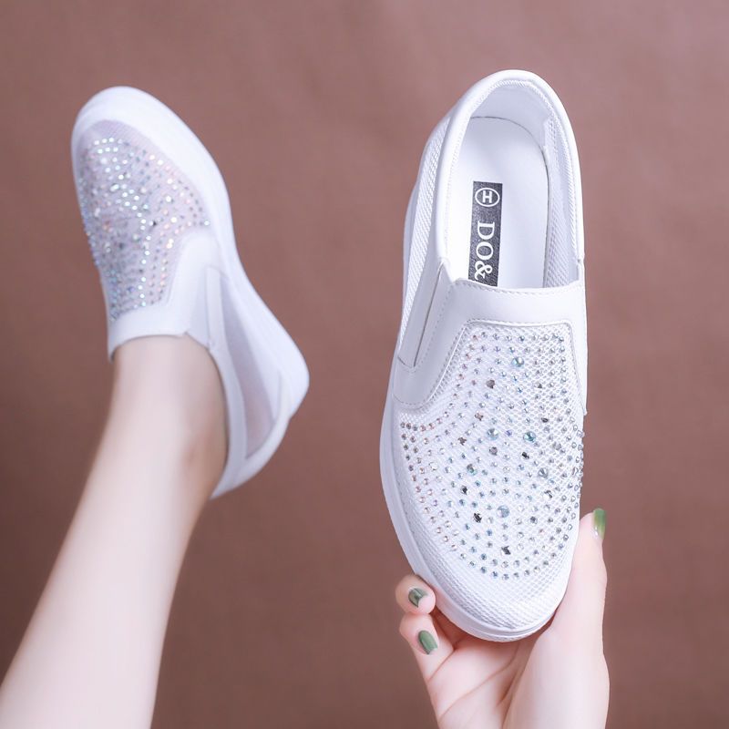 Women's Breathable Mesh Hidden-Heel White Sneakers