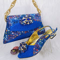 Mixed Color Flower Rhinestone Shoe Bag & Low Heel Set