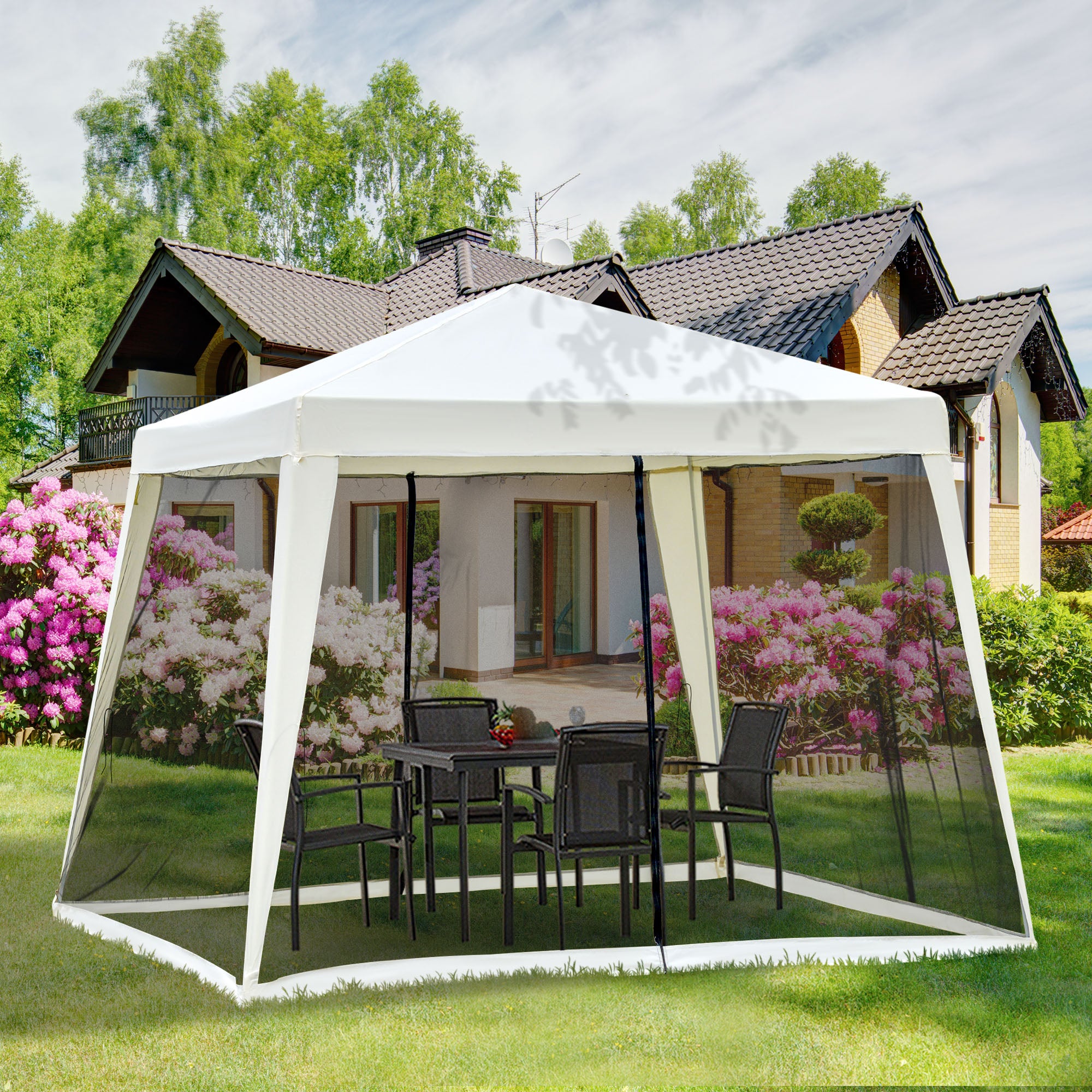 Outdoor Canopy Tent with Slant Legs & Mesh Sidewalls