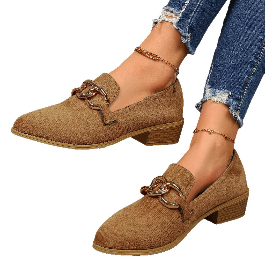 Women’s Chunky Heel Pumps with Metal Chain