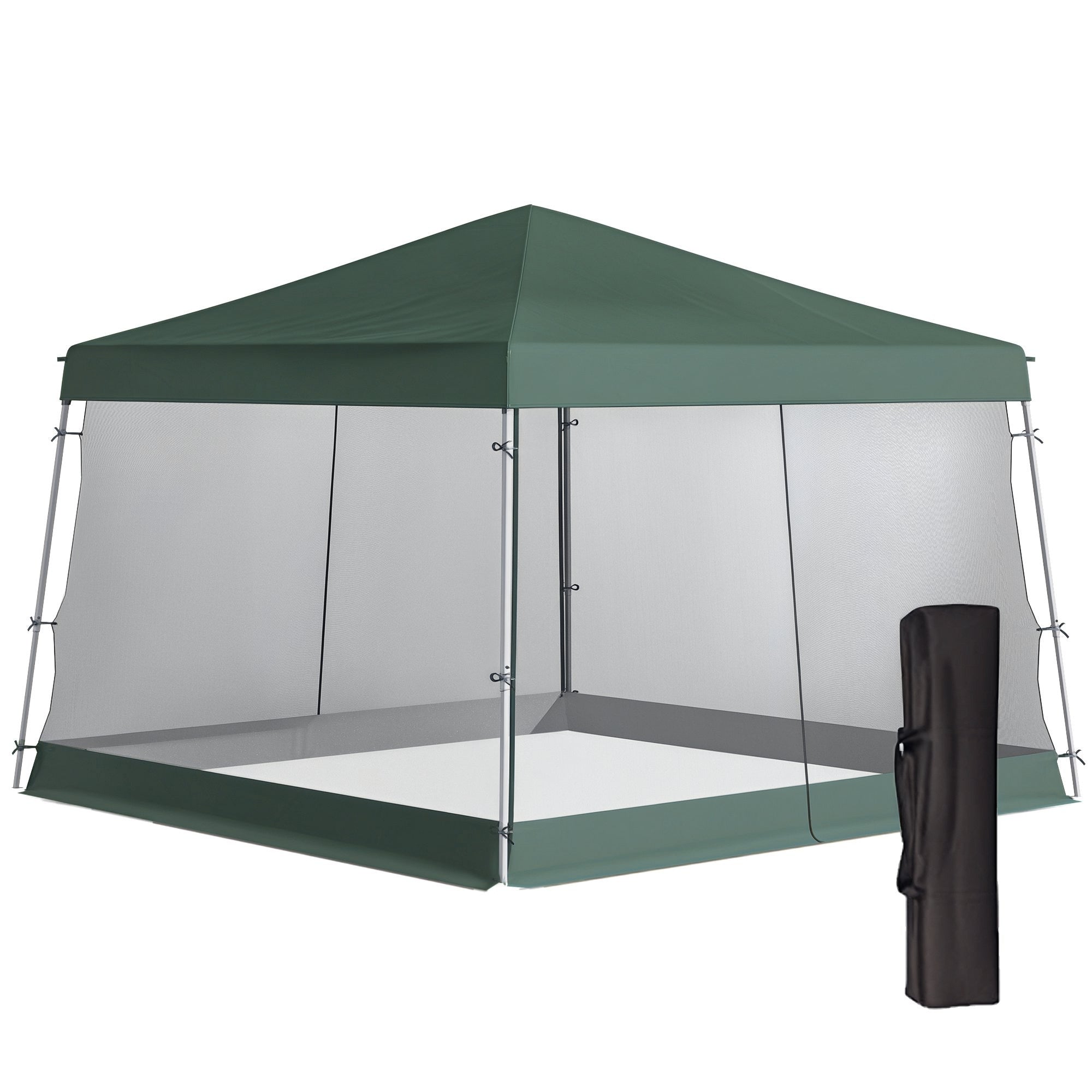Slant Leg Pop Up Canopy Tent with Netting – Instant Sun Shelter, Height Adjustable, Outdoor Party, Garden & Patio Tent 11.5'x11.5' Base / 10'x10' Top, Green