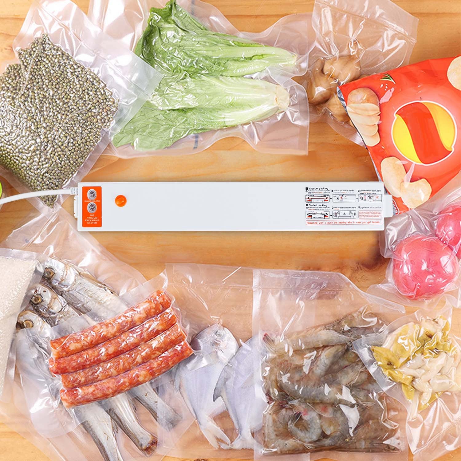 Electric vacuum sealer machine for dry and moist food with automatic sealing system for kitchen use