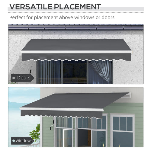Manual retractable dark gray patio awning with UV protection and easy crank operation