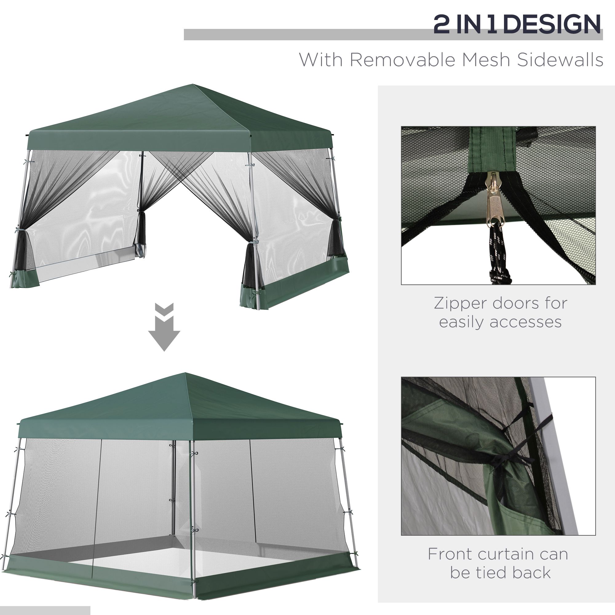 Slant leg pop up canopy tent with netting, height adjustable instant sun shelter for outdoor garden, patio, and parties, green color