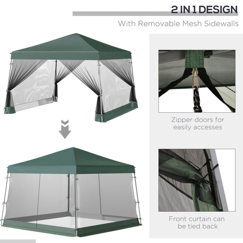 Slant leg pop up canopy tent with netting, height adjustable instant sun shelter for outdoor garden, patio, and parties, green color