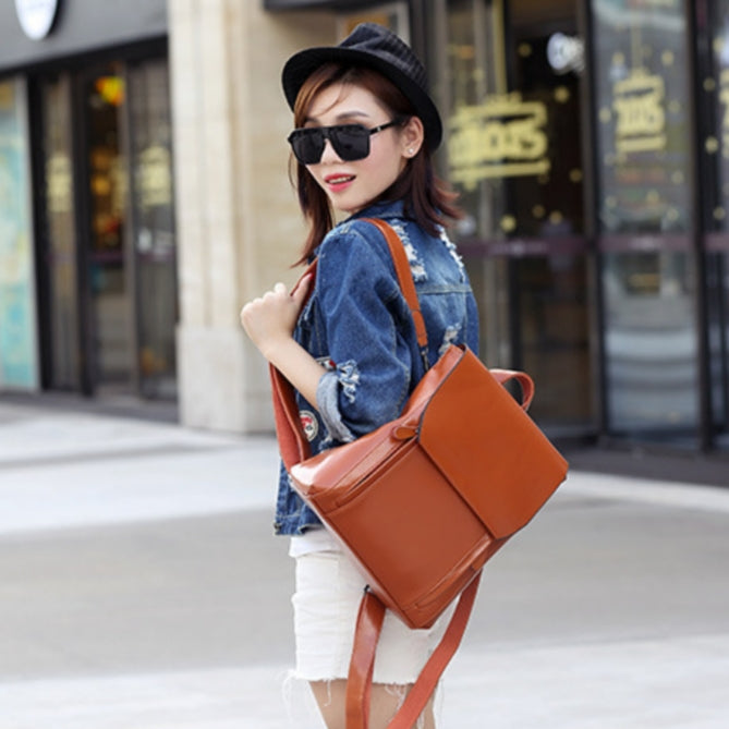 Women genuine leather backpack crossbody shoulder bag for school laptop and daily use